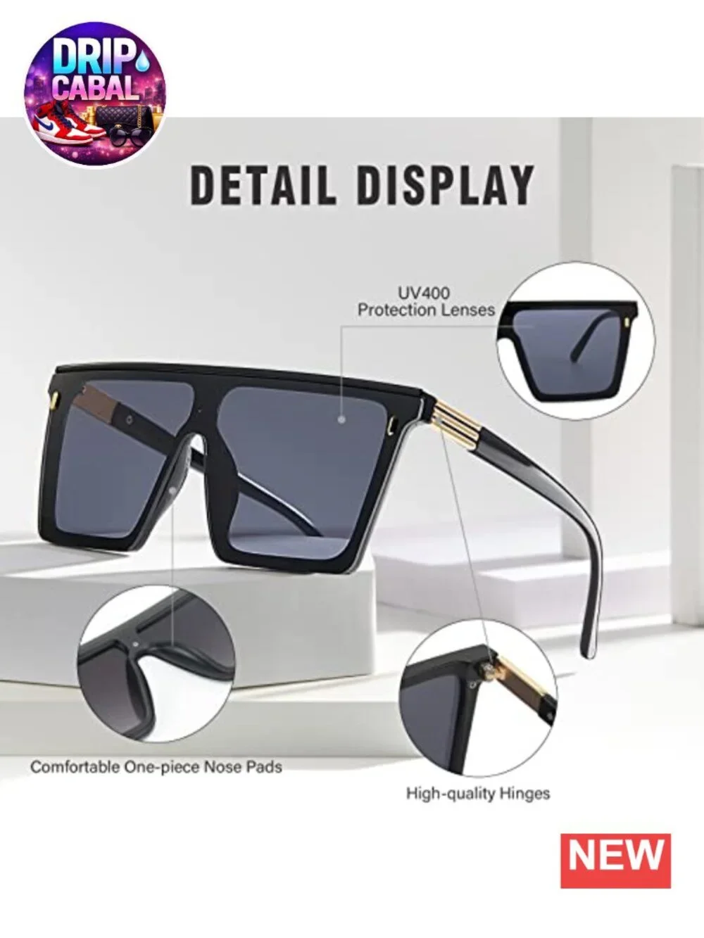 Oversized Square Sunglasses for Women Men UV400 Flat Top Big Shades